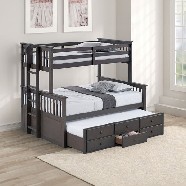 UNIVERSITY - Twin/Full Bunk Bed, Stain Gray - FM-BK458F-GY-BED