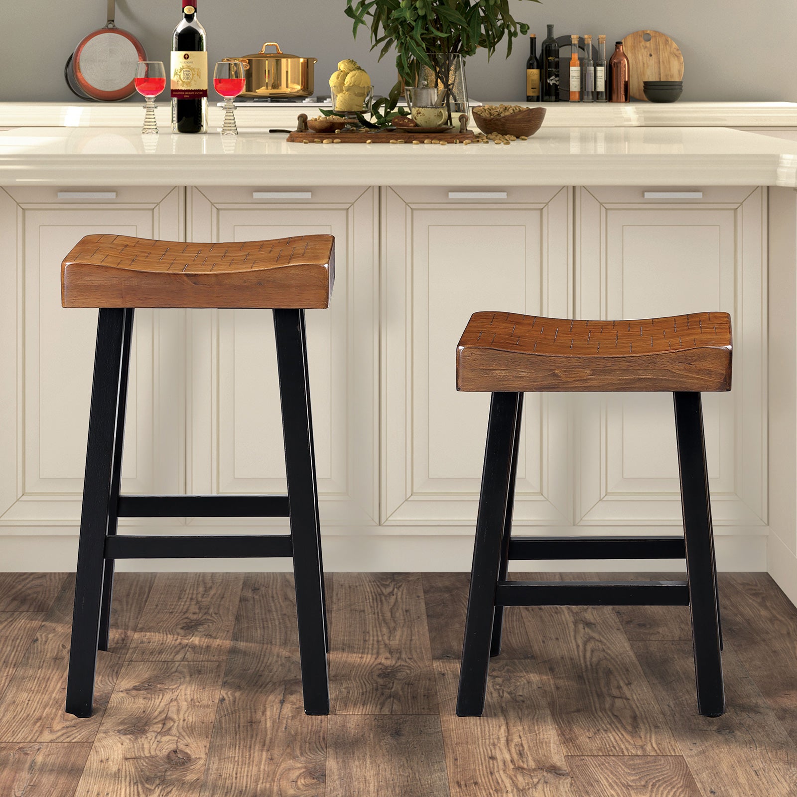 BIASCA - 29" Stool, (2/CTN), Oak/Black - FM-BR3001BR-29-2PK