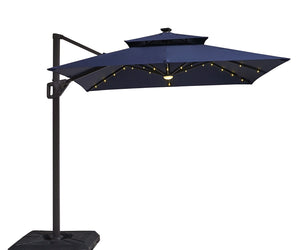 XICO - 8' SQ Umbrella, Double Top, LED Light + Control, Navy + Base - LA-A030BL+BASE