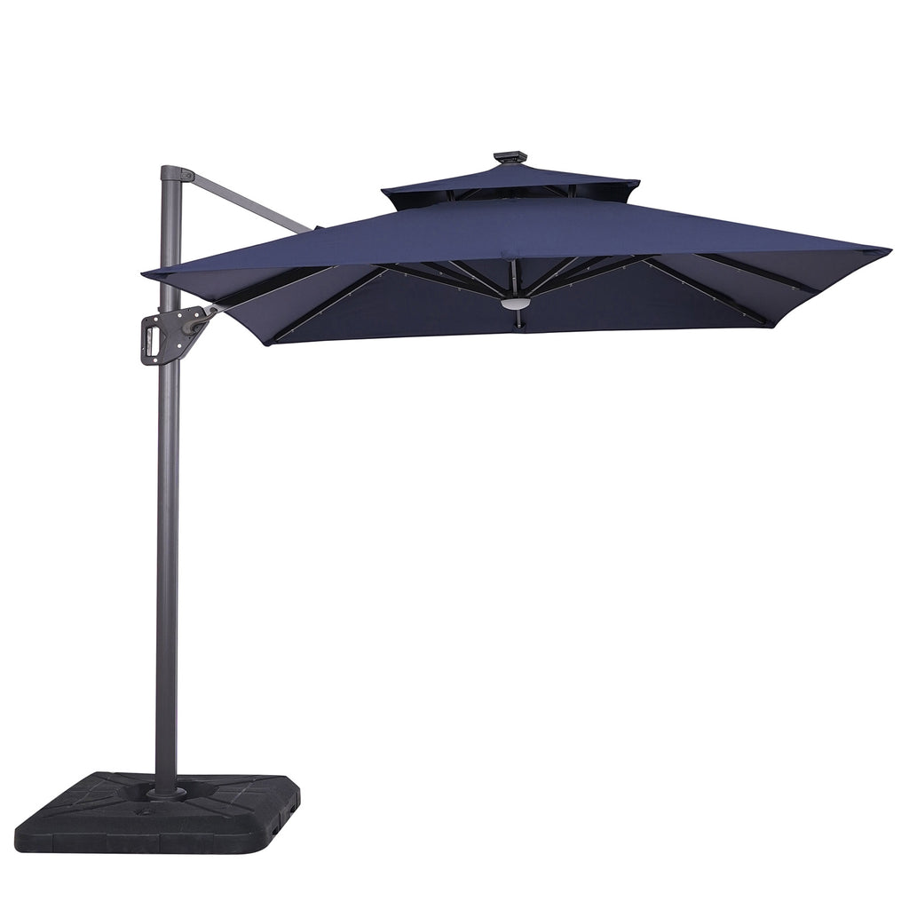 XICO - 8' SQ Umbrella, Double Top, LED Light + Control, Navy + Base - LA-A030BL+BASE