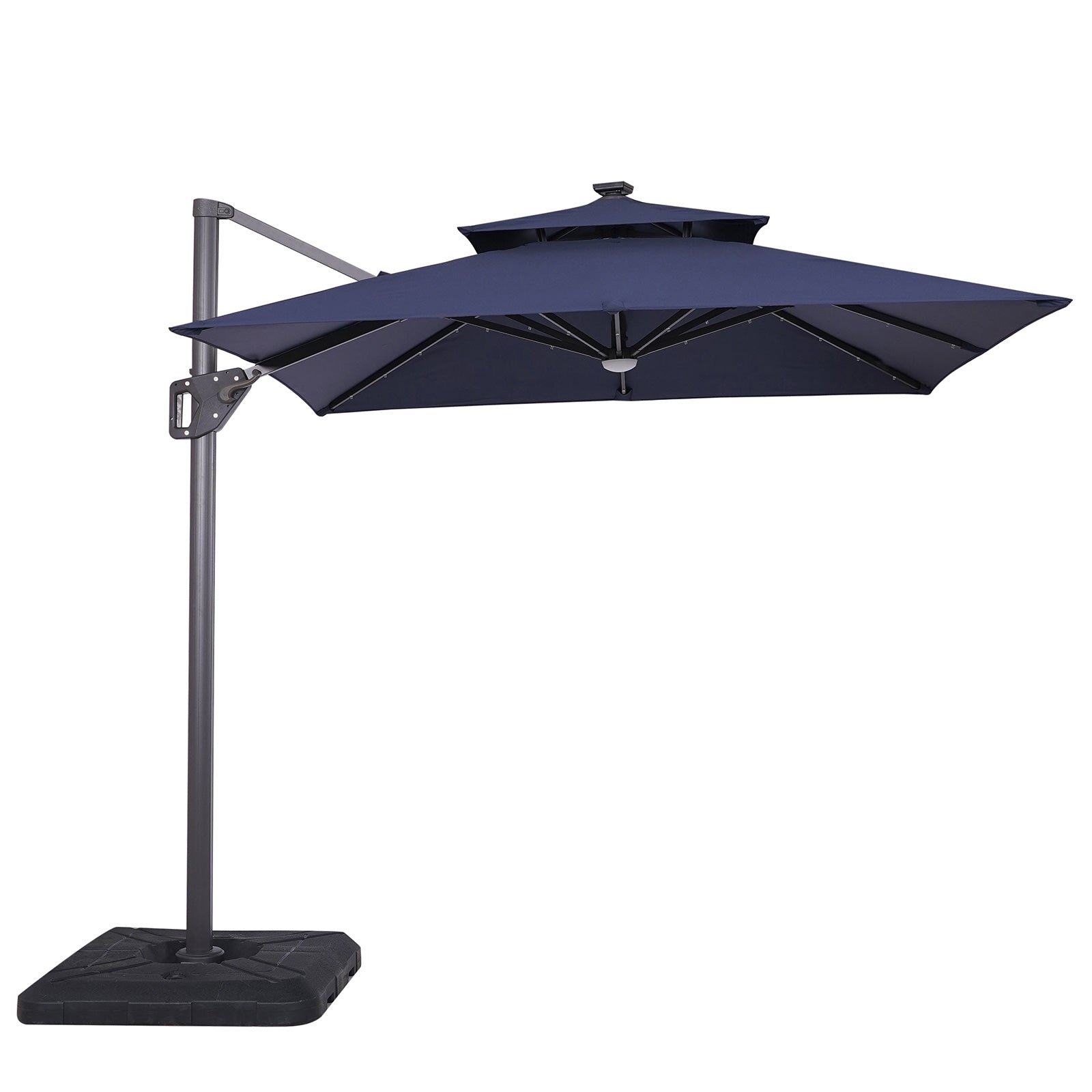 XICO - 8' SQ Umbrella, Double Top, LED Light + Control, Navy + Base - LA-A030BL+BASE