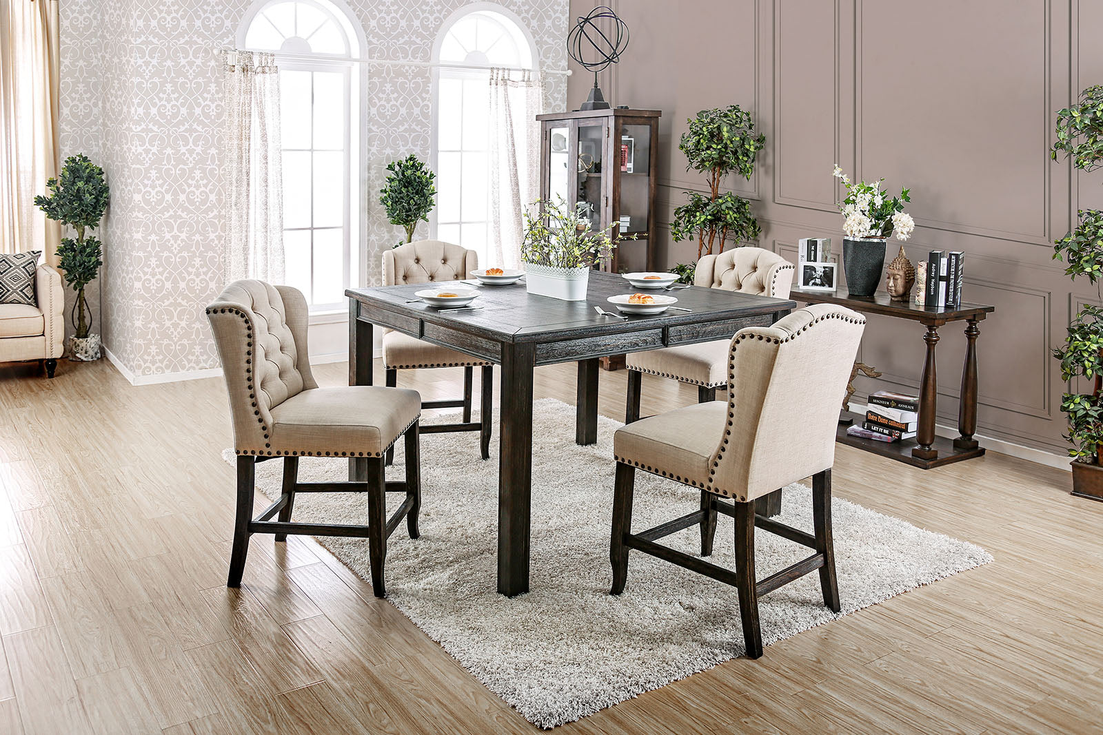 SANIA III - 7 Pc. Sq Counter Ht. Table Set - CM3324BKPT54-3564-7P