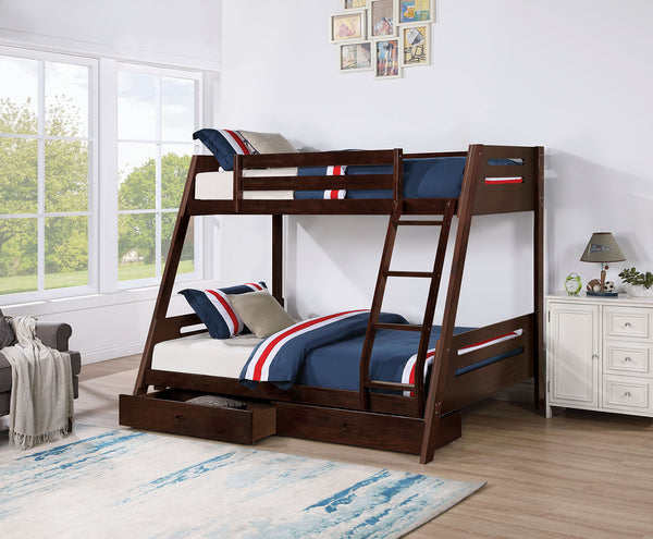 EMILEE - Twin/Full Bunk Bed, Dark Walnut - FM-BK003ES-BED
