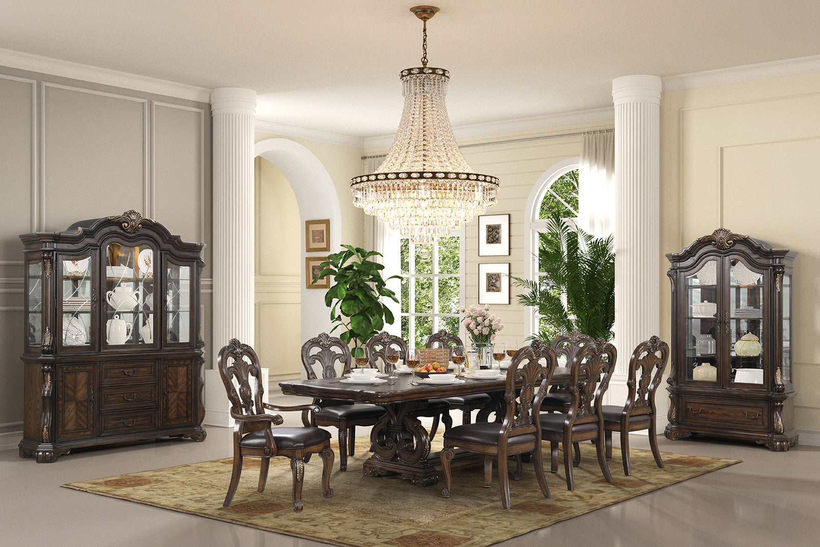 LEOVANNI - 9 Pc. Dining Table Set (2AC+6SC) - FM31003DB-T-9PC