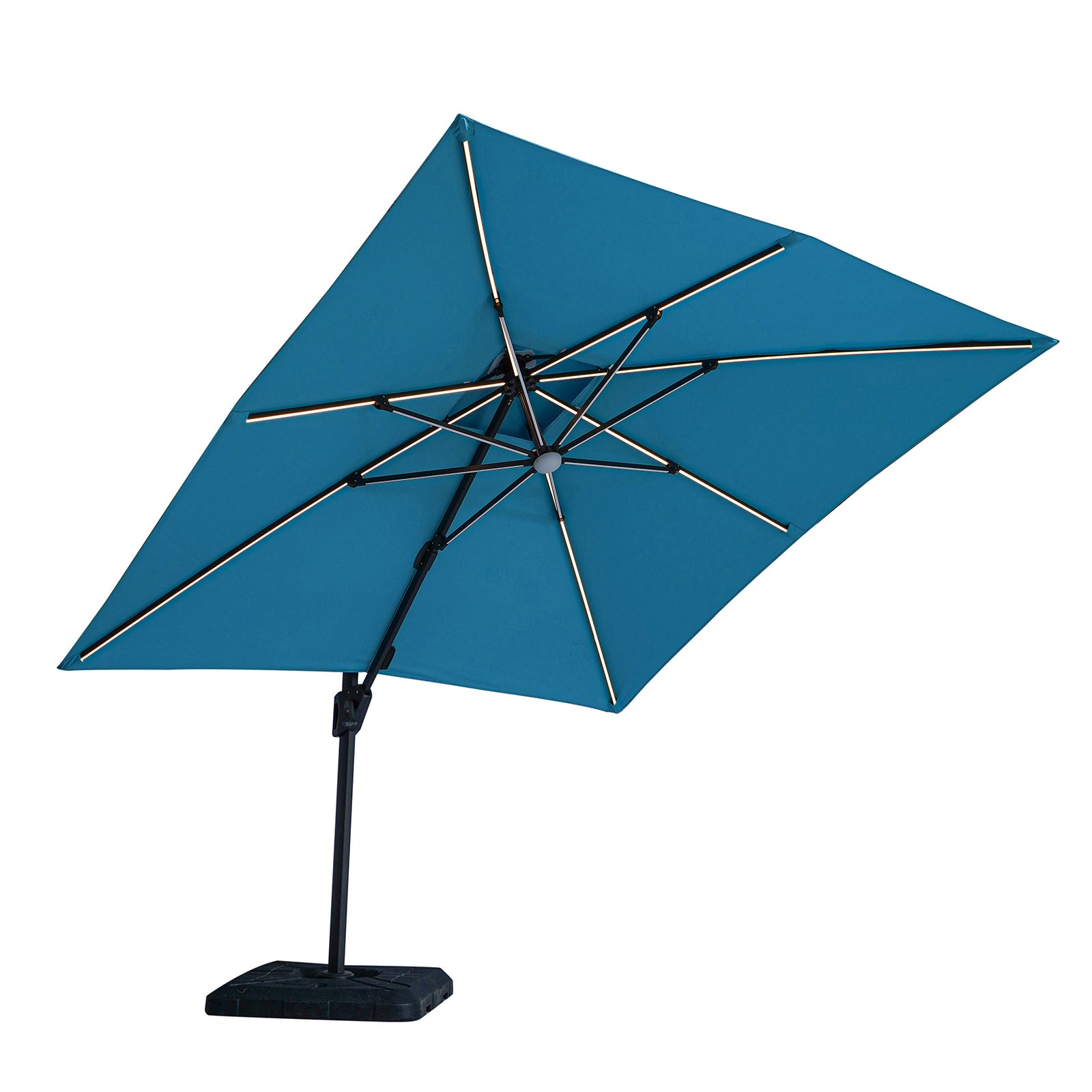SANO - 10' SQ Umbrella, Double Top, LED Bulb + Control, Teal + Base - LA-A015TL+BASE