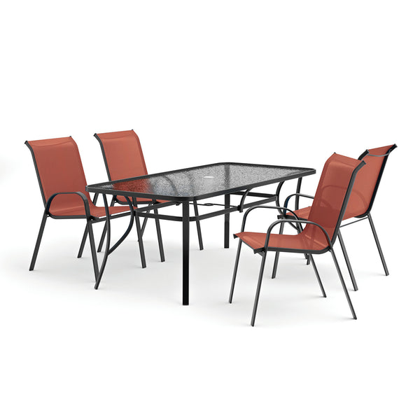 PIERRO - 5 Pc. Outdoor Dining Set, Red - LA-D012BK-5PC-RD