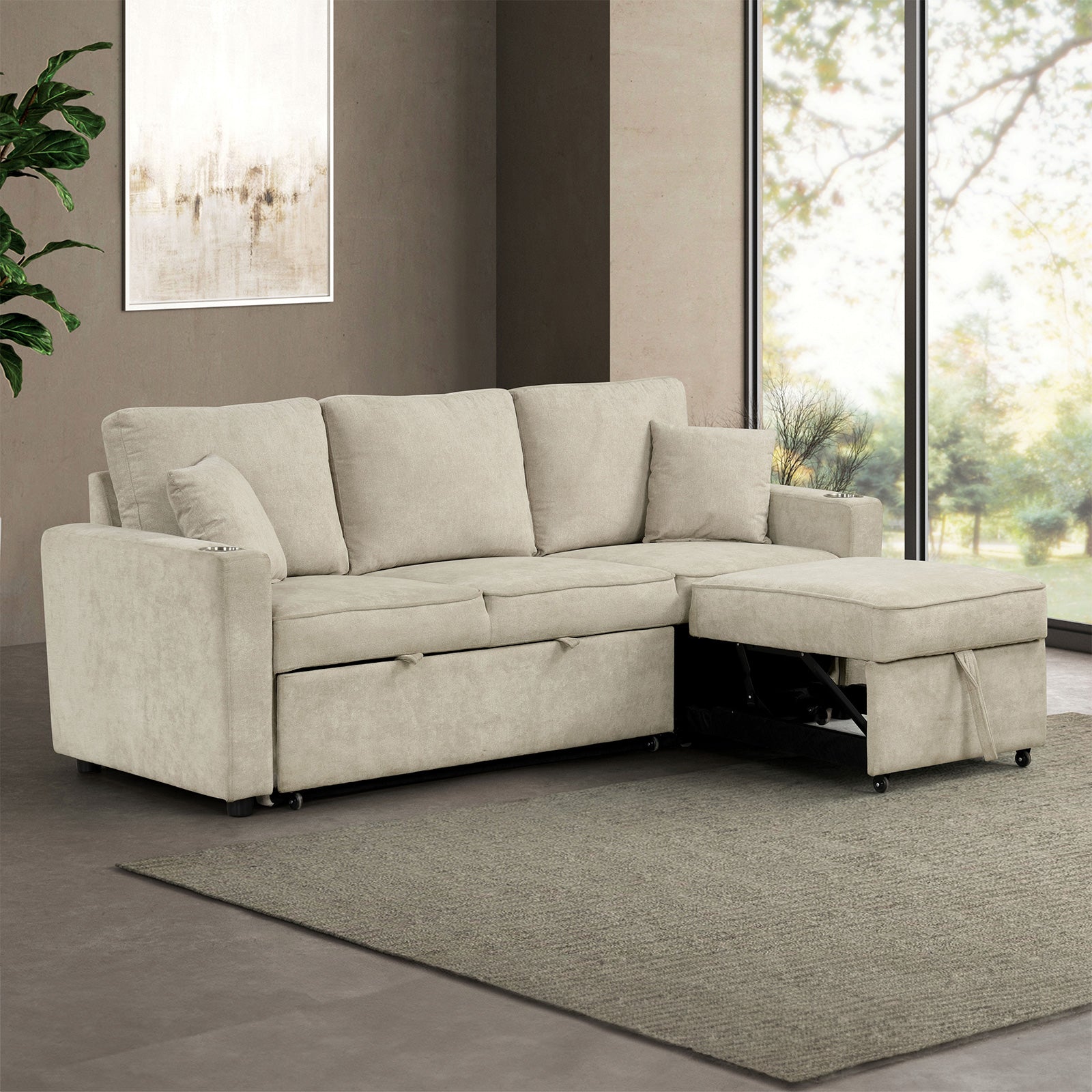 KENDAL - Sleeper Sofa Sectional w/ Cupholder - FM6965BG-SF-PK