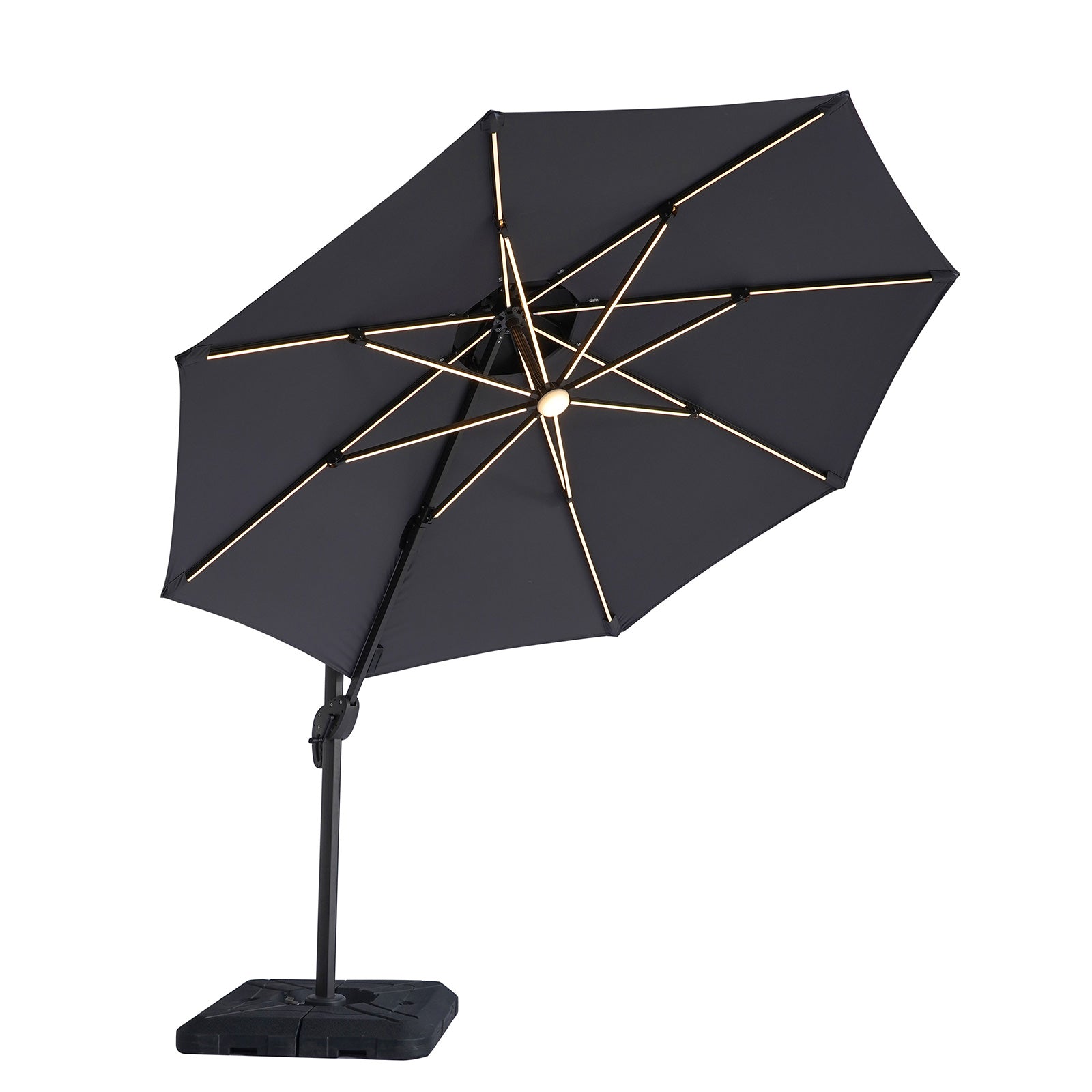 FERA - 10' Round Umbrella, LED Bulb, Gray + Base - LA-A032GY+BASE