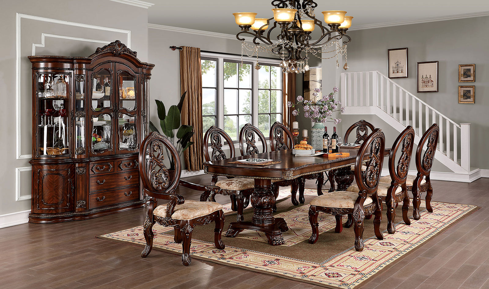 NORMANDY - 9 Pc. Dining Table Set (2AC+6SC) - CM3145T-9PC