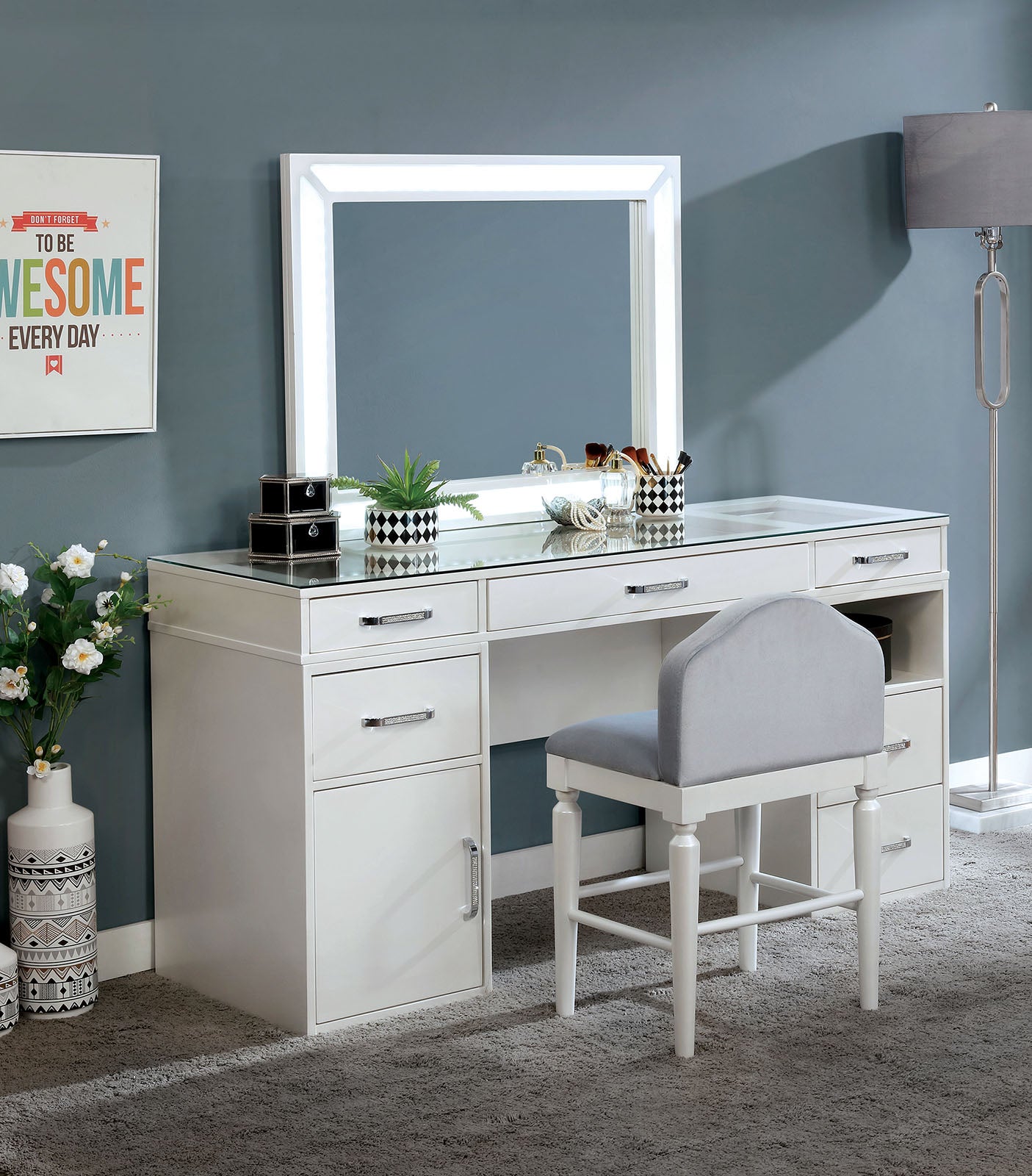 VICKIE - Vanity Set, White - FOA-DK5684WH-PK
