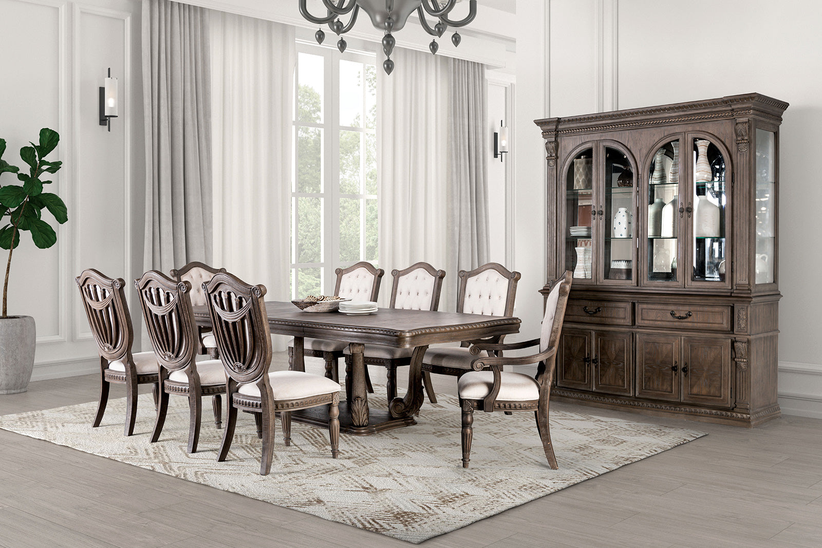 OAKHAM - 9 Pc. Dining Table Set (2AC+6SC) - FM3418AK-T-9PC