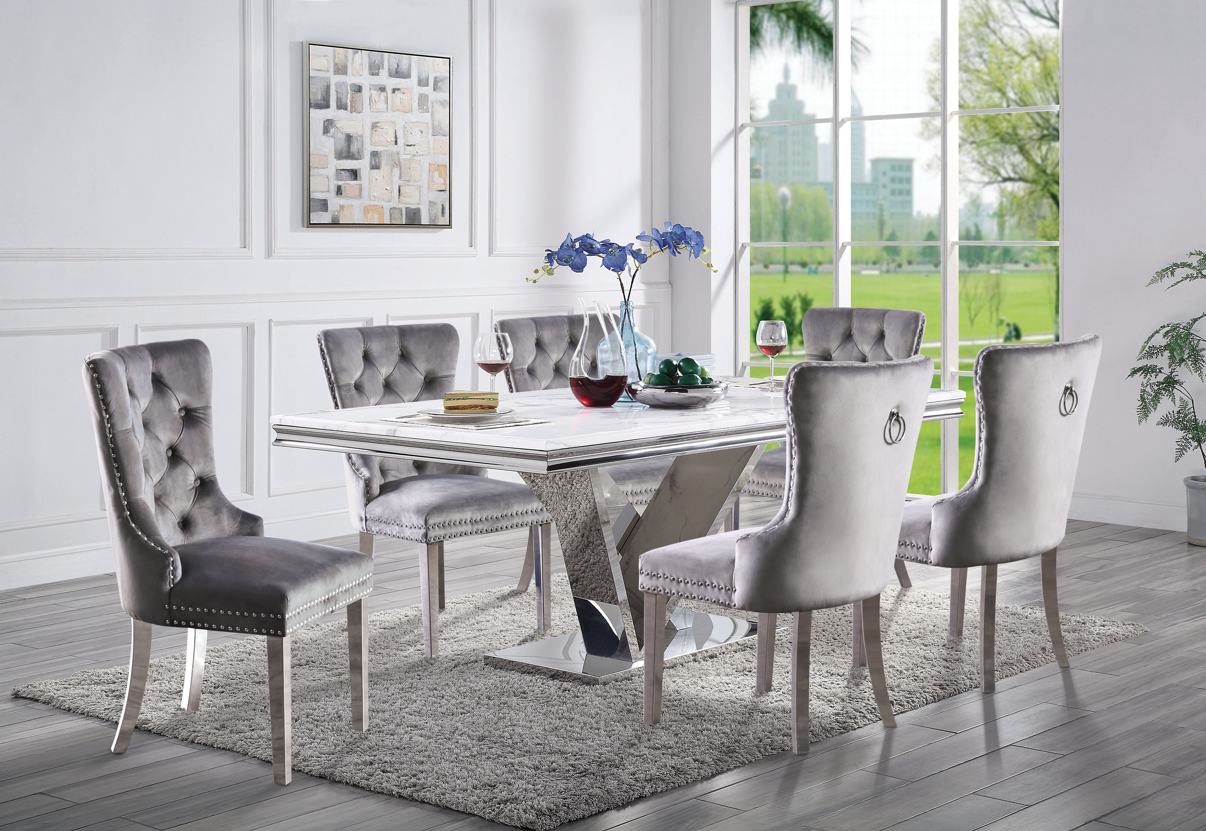 VALDEVERS - 7 Pc. Dining Table Set - CM3294T-7PC-AC261GY