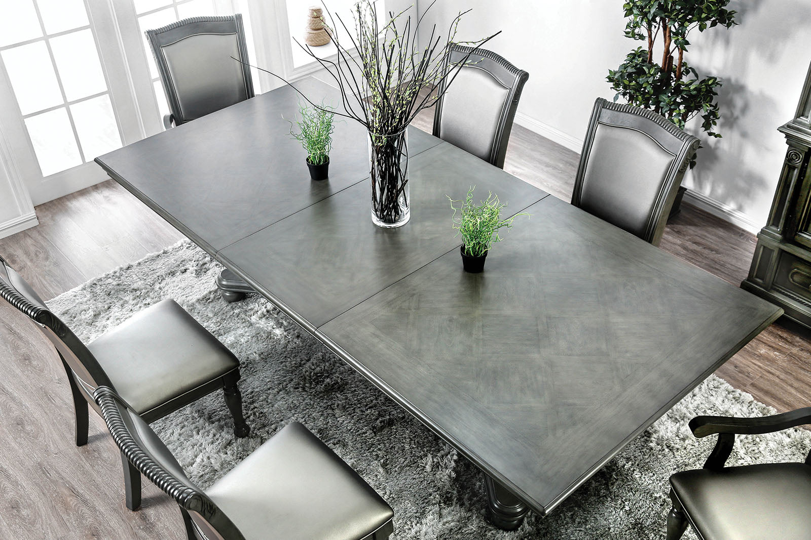 ALPENA - 9 Pc. Dining Table Set (2AC+6SC) - CM3350GY-T-9PC