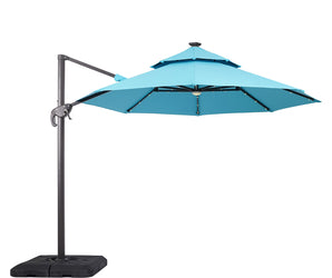 NUTI - 10' Round Umbrella, LED Light, Teal + Base