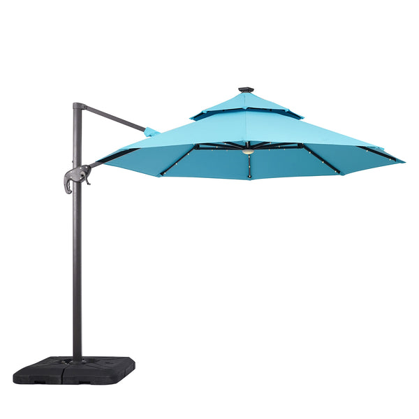 NUTI - 10' Round Umbrella, LED Light, Teal + Base - LA-A031TL+BASE