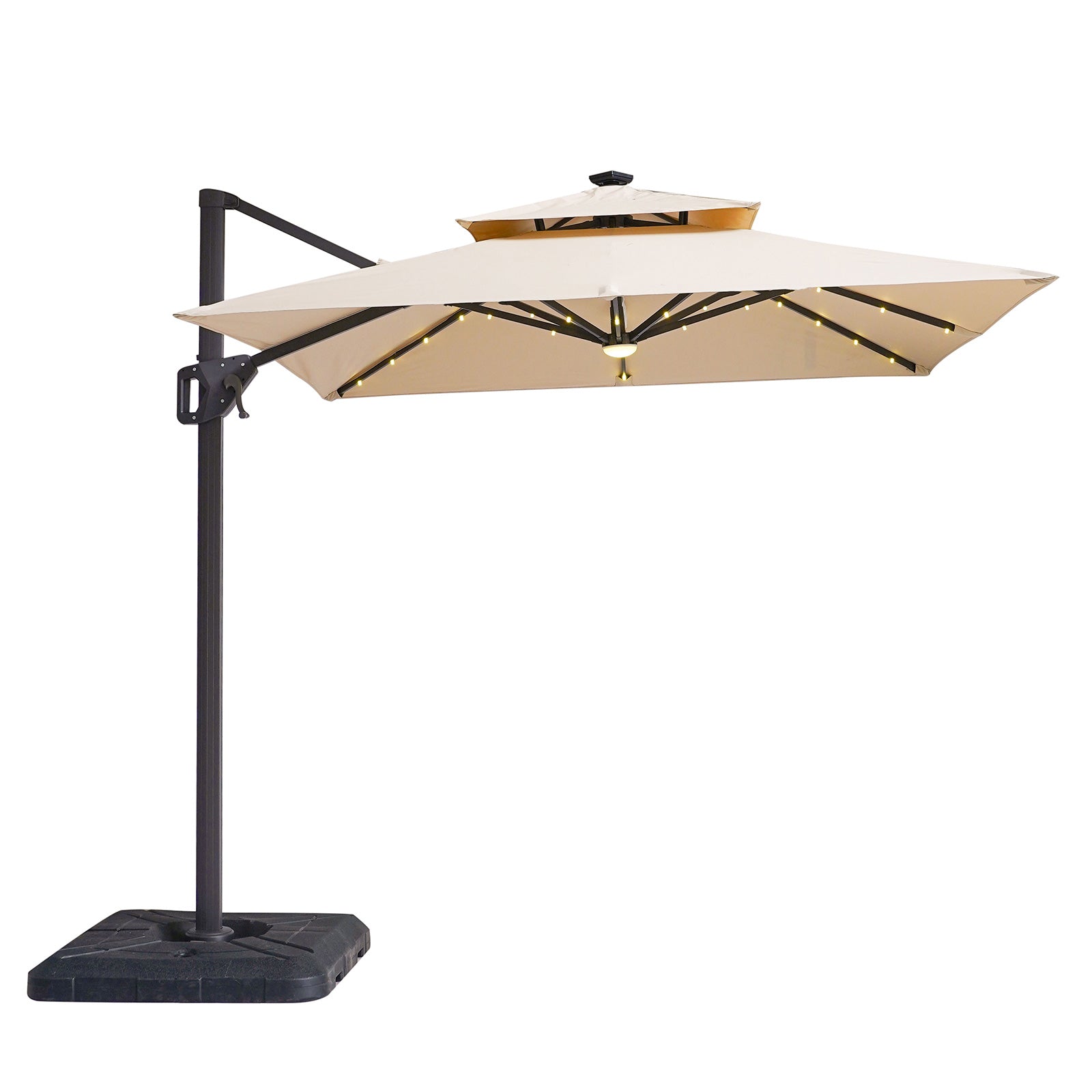 XICO - 8' SQ Umbrella, Double Top, LED Light + Control, Tan + Base - LA-A030BG+BASE