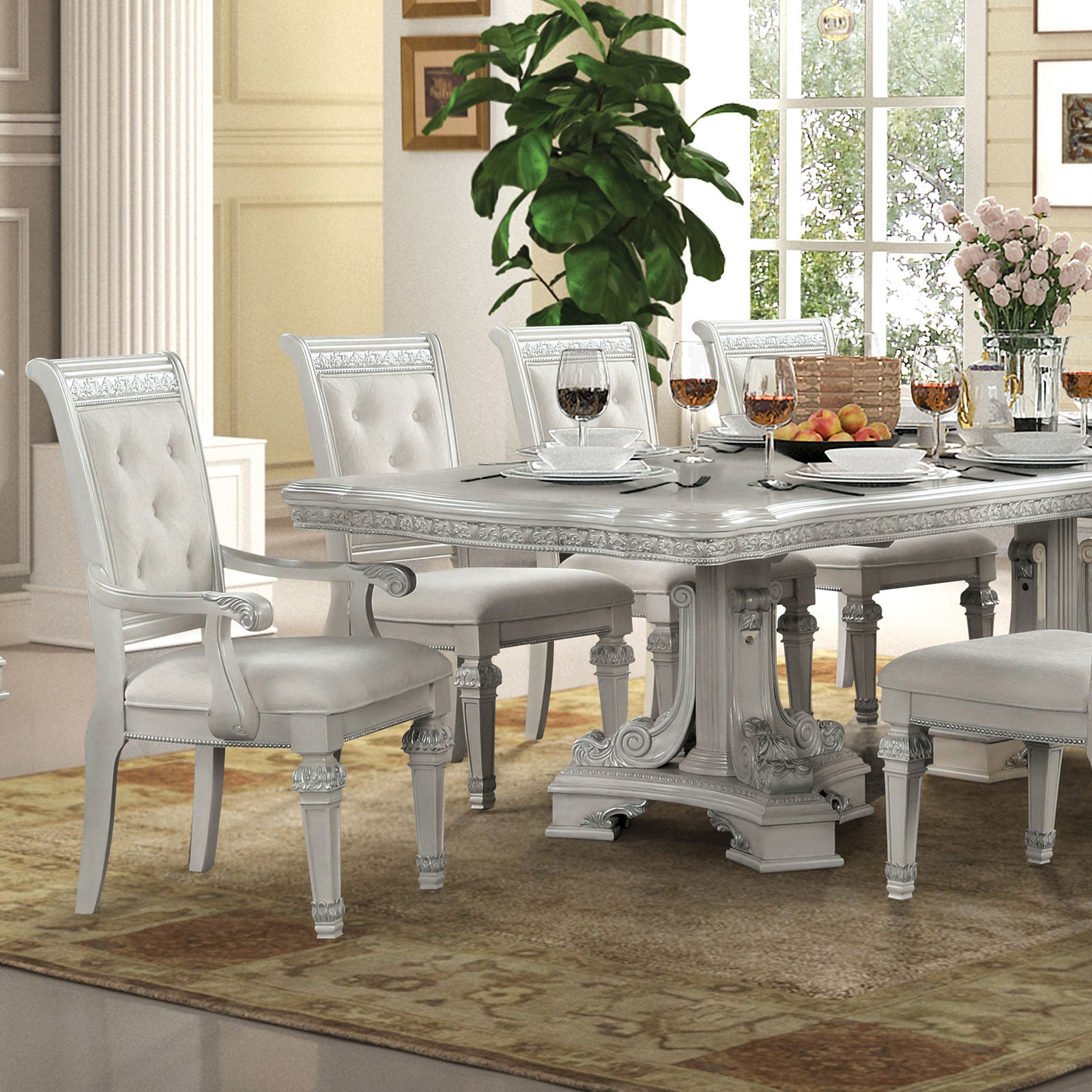 STELLA MIA - 7 Pc. Dining Table Set (2AC+4SC) - FM31000WH-T-7PC