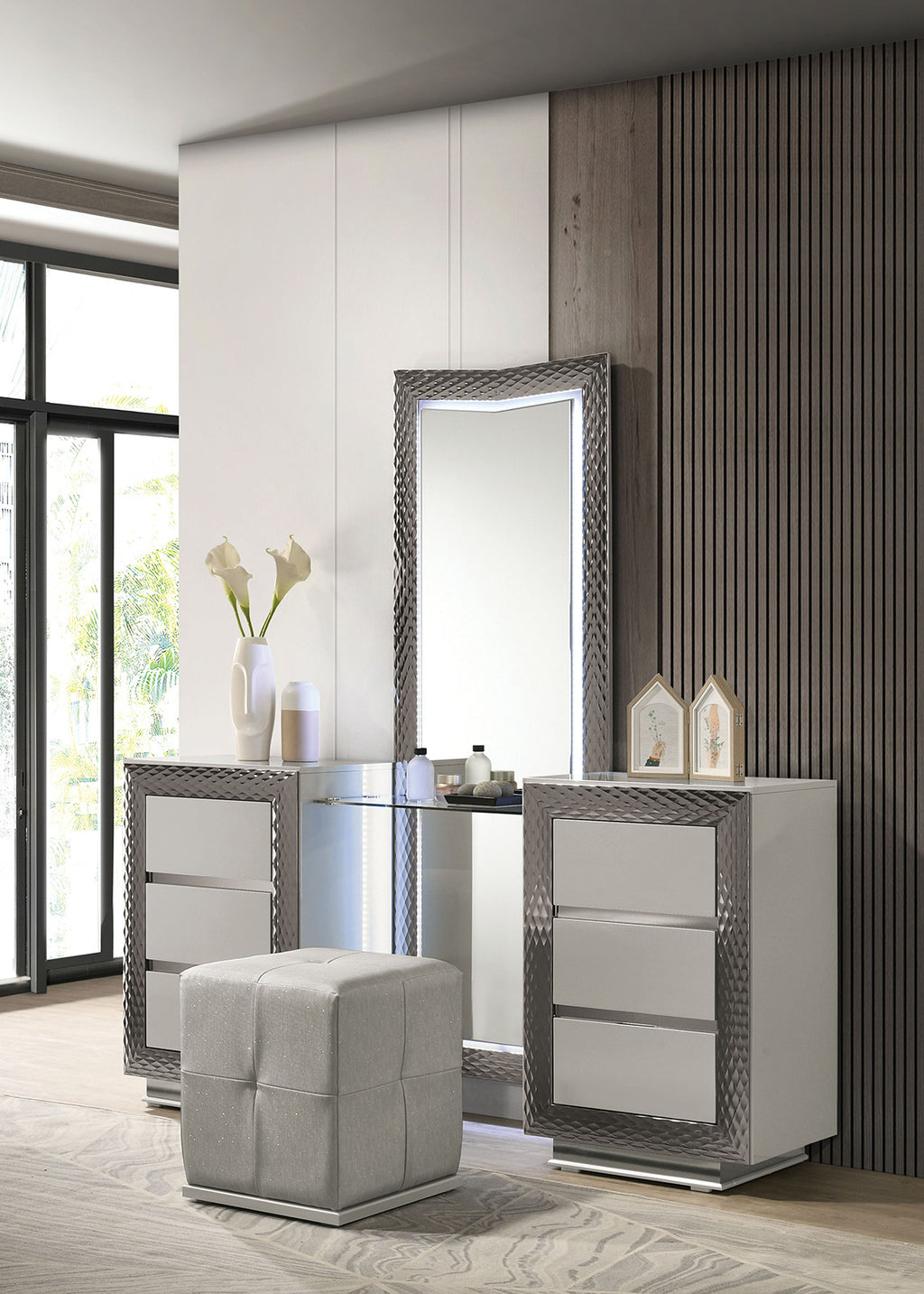 VENTNOR - Vanity Set w/ Stool, Gray - FM7251GY-V-SET
