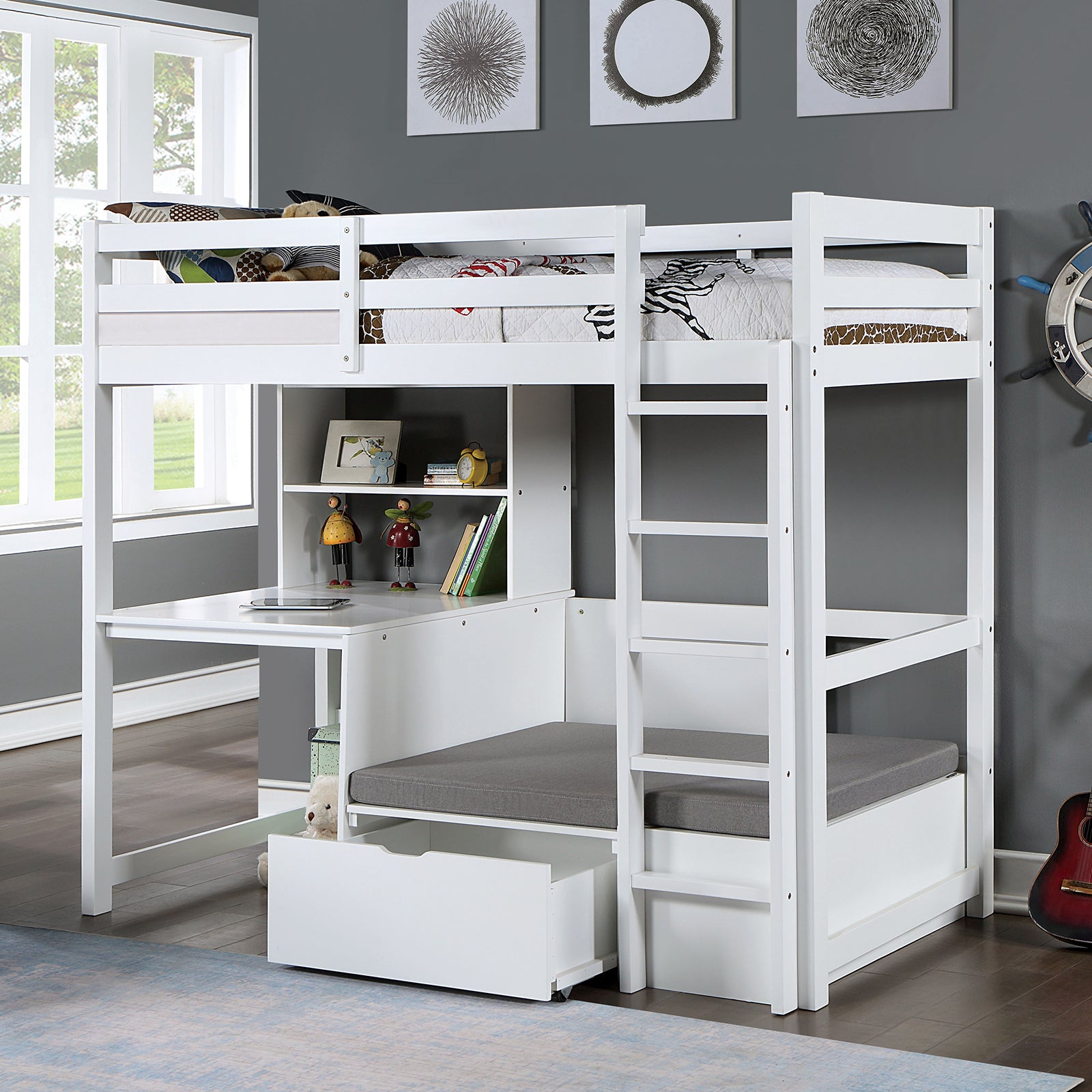 CALLISTUS - Twin Workstation Loft Bed - CM-BK828WH-BED