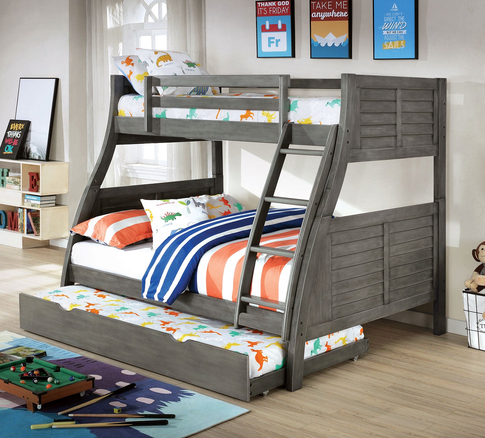 HOOPLE - Twin/full Bunk Bed W/ Trundle - CM-BK963GY-BED-TR