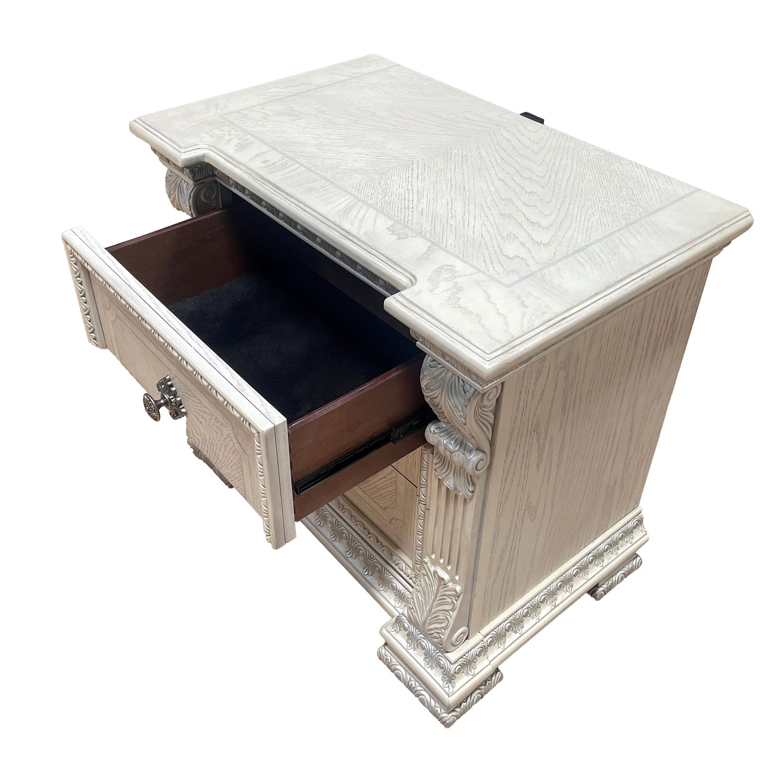 PROMENADE - Nightstand w/ Hidden Drawer USB A-C, Wire Brushed White - FM70001WH-N