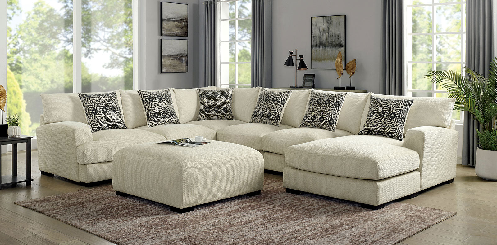 KAYLEE - U-Shaped Sectional + Ottoman - CM6587BG-SECT-R+OT