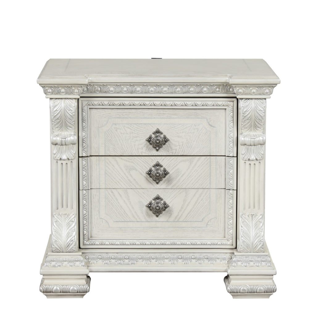 PROMENADE - Nightstand w/ Hidden Drawer USB A-C, Wire Brushed White - FM70001WH-N
