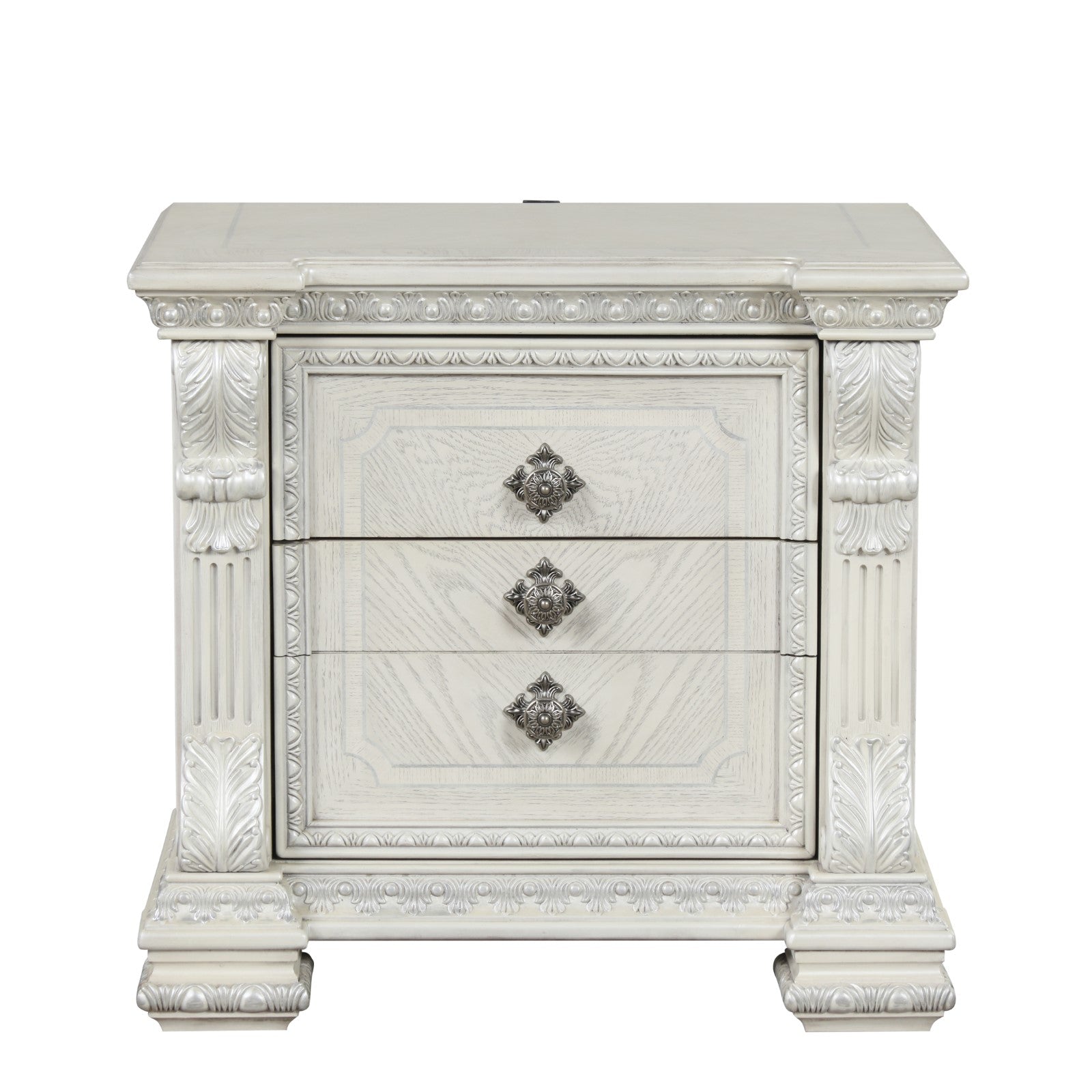 PROMENADE - Nightstand w/ Hidden Drawer USB A-C, Wire Brushed White - FM70001WH-N