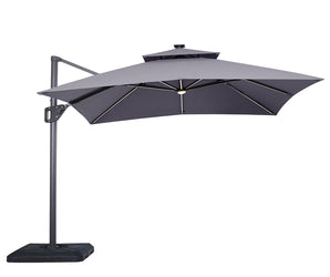 SANO - 10' SQ Umbrella, Double Top, LED Bulb + Control, Gray + Base