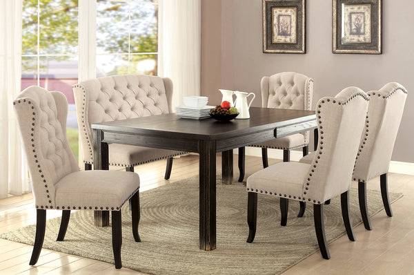 SANIA - Table + 4 Chairs + 2-Seater Bench - CM3324BK-T-6PC-BN