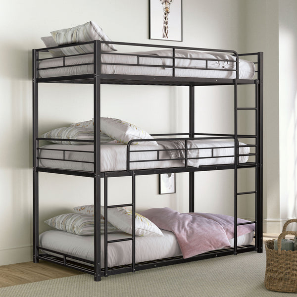 FELGU - Triple Twin Metal Bunk Bed, Black - FM-BK909BK-T-BED