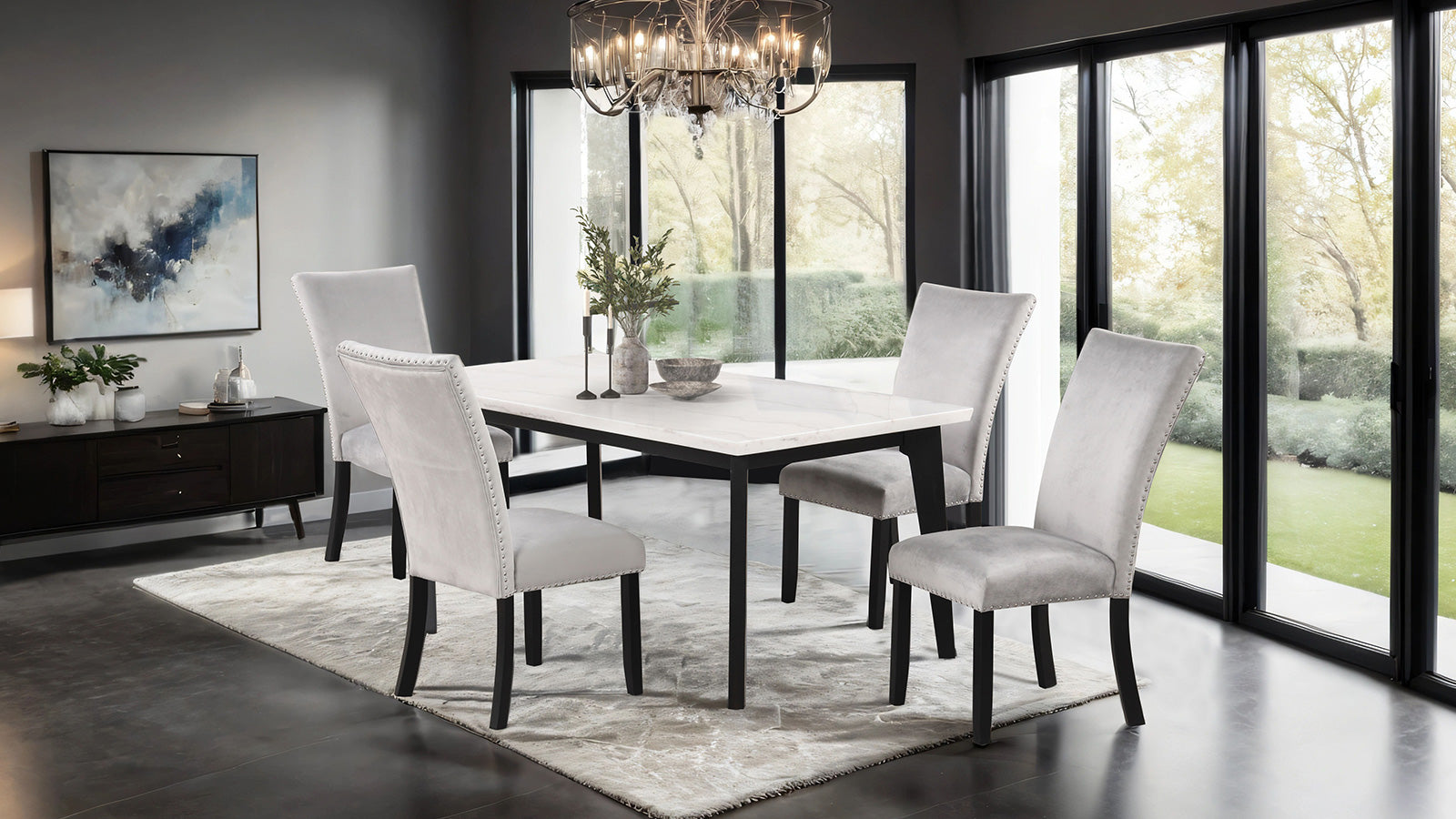 SABRO - Rect Dining Table w/ Marble Top - FM3330BK-T-TABLE