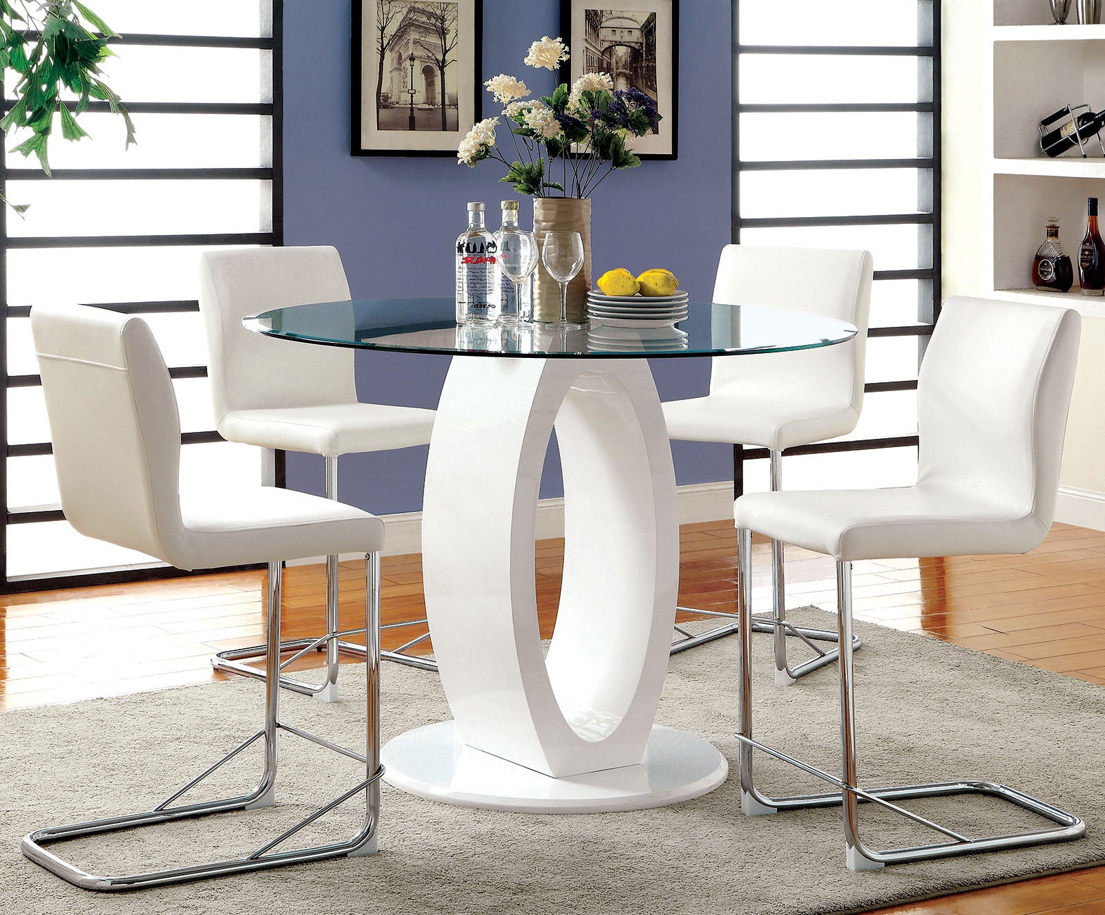 LODIA II - 5 Pc. Round Counter Ht. Table Set - CM3825WH-RPT-5PC