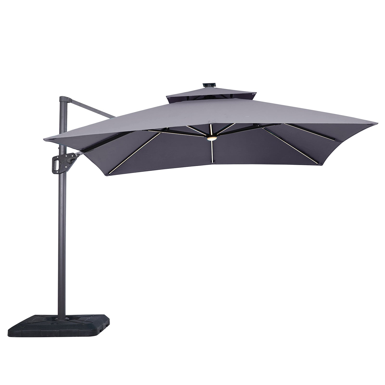 SANO - 10' SQ Umbrella, Double Top, LED Bulb + Control, Gray - LA-A015GY
