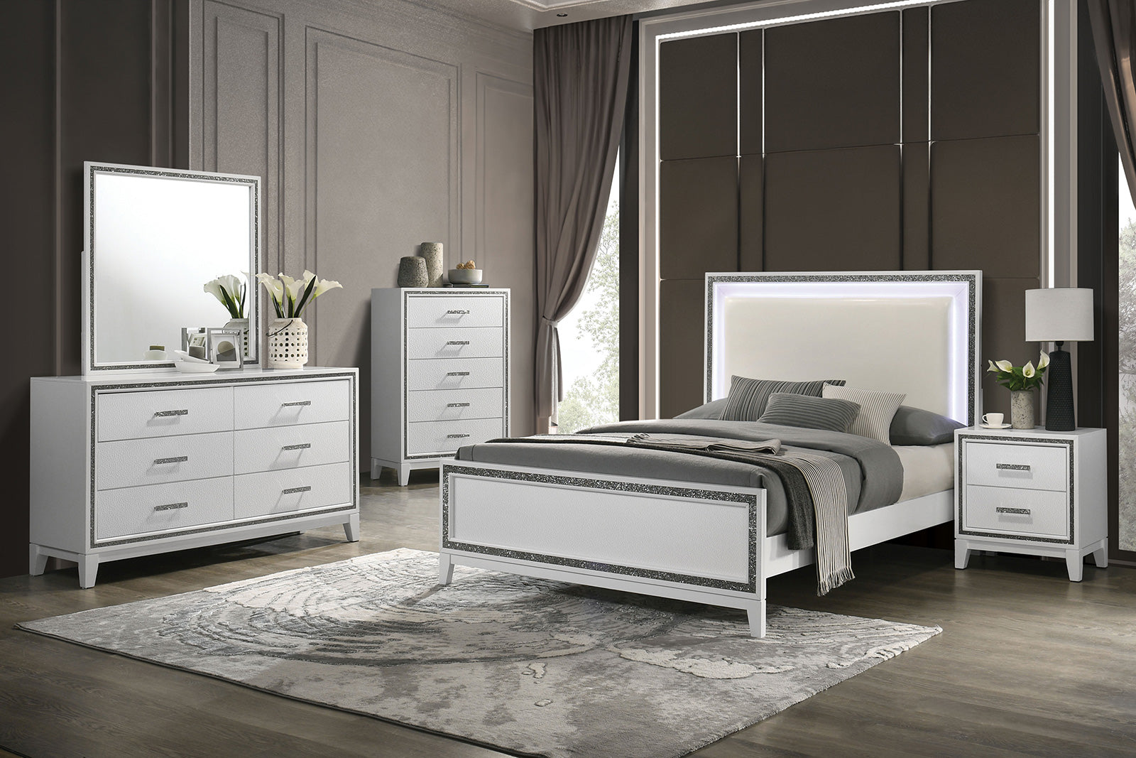 LUCIDA - 4 Pc. Queen Bedroom Set - FM7203WH-Q-4PC
