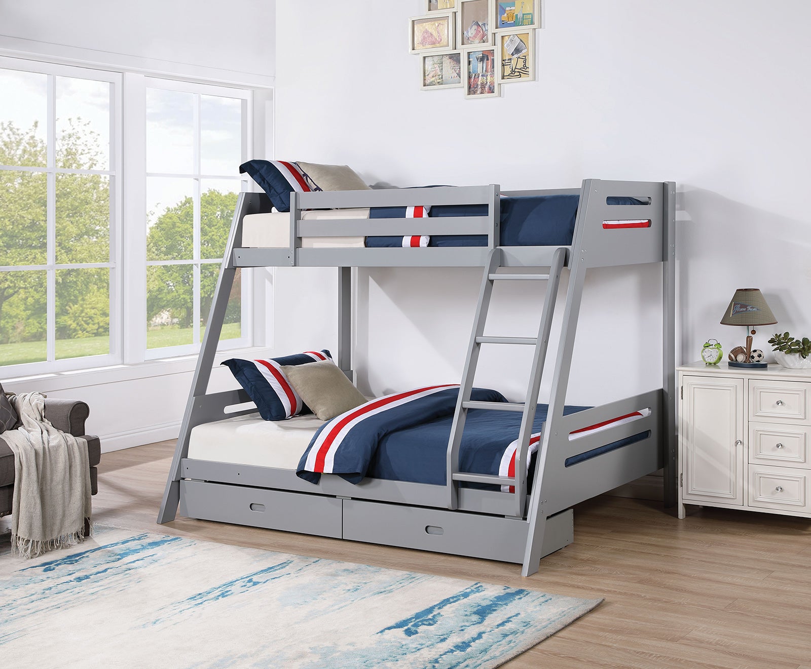 EMILEE - Twin/Full Bunk Bed, Gray - FM-BK003GY-BED